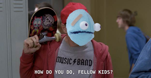 Chet as the old man from the series 30 Rock, he is saying "How do you do fellow kids?"